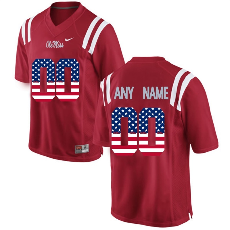 Custom Ole Miss Rebels NCAA Men's Red #00 Stitched US Flag Fashion Limited College Football Jersey ZHE2758VM